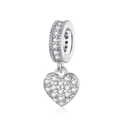 925 Sterling Silver Clear 5A Crystal Collection Family Heart X-Shape Charm Beads for Charm Bracelet & Necklace Pendant