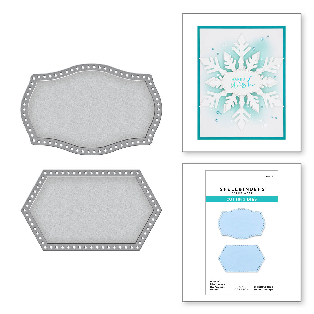 Matrices de découpe Étiquettes Mini Percées de la Collection Flocons de Neige de Bibi Cameron