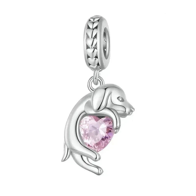Pendentif Chien Argent Sterling 925 Véritable pour Bracelet - Caniche Teckel