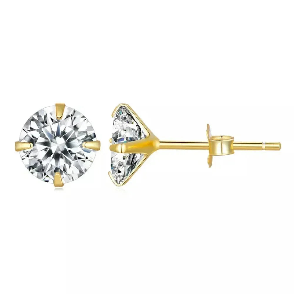 Boucles d'oreilles clous Cz - Argent sterling 925 plaqué platine - Zircons cubiques ronds hypoallergéniques 4mm 5mm 6mm 7mm Bse166