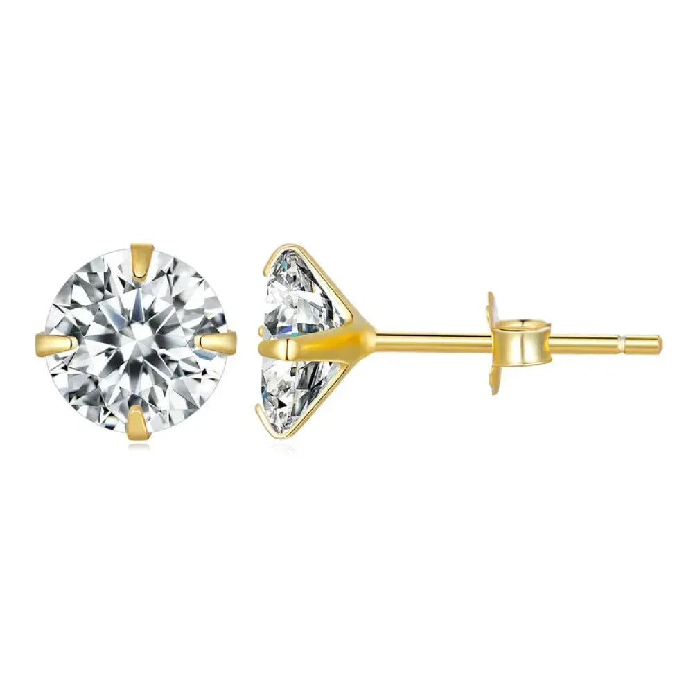 Boucles d'oreilles clous Cz - Argent sterling 925 plaqué platine - Zircons cubiques ronds hypoallergéniques 4mm 5mm 6mm 7mm Bse166
