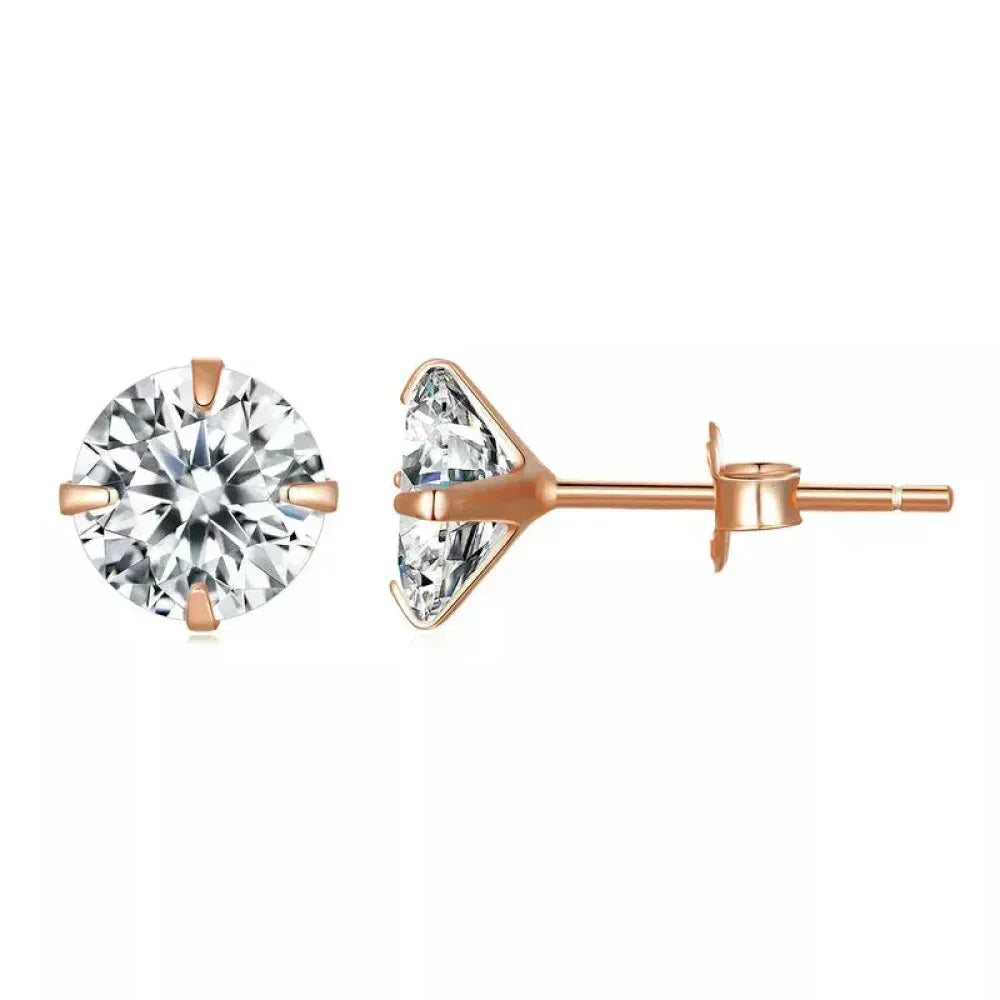 Boucles d'oreilles clous Cz - Argent sterling 925 plaqué platine - Zircons cubiques ronds hypoallergéniques 4mm 5mm 6mm 7mm Bse166