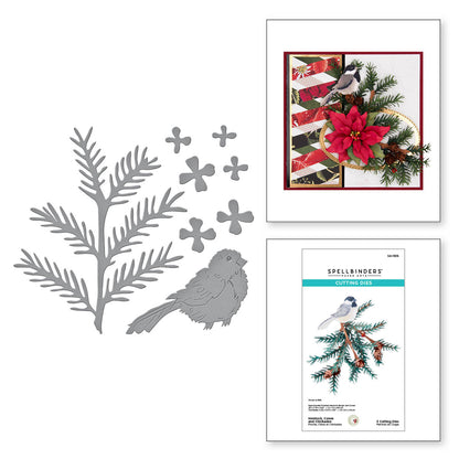 Matrices de découpe Sapin, cônes et mésange de la collection Snow Garden par Susan Tierney-Cockburn