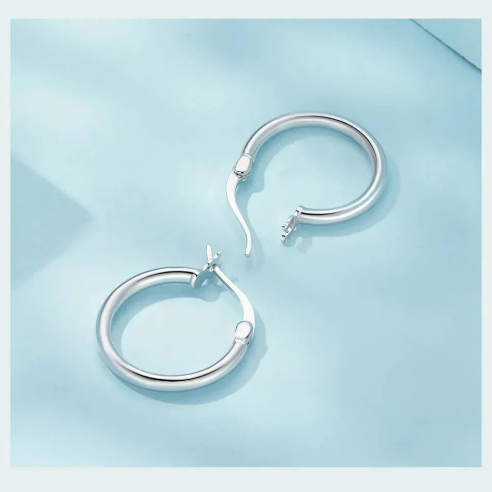 Boucles d'oreilles créoles en argent sterling 925 plaqué or blanc 14 carats | Créoles hypoallergéniques 24 mm
