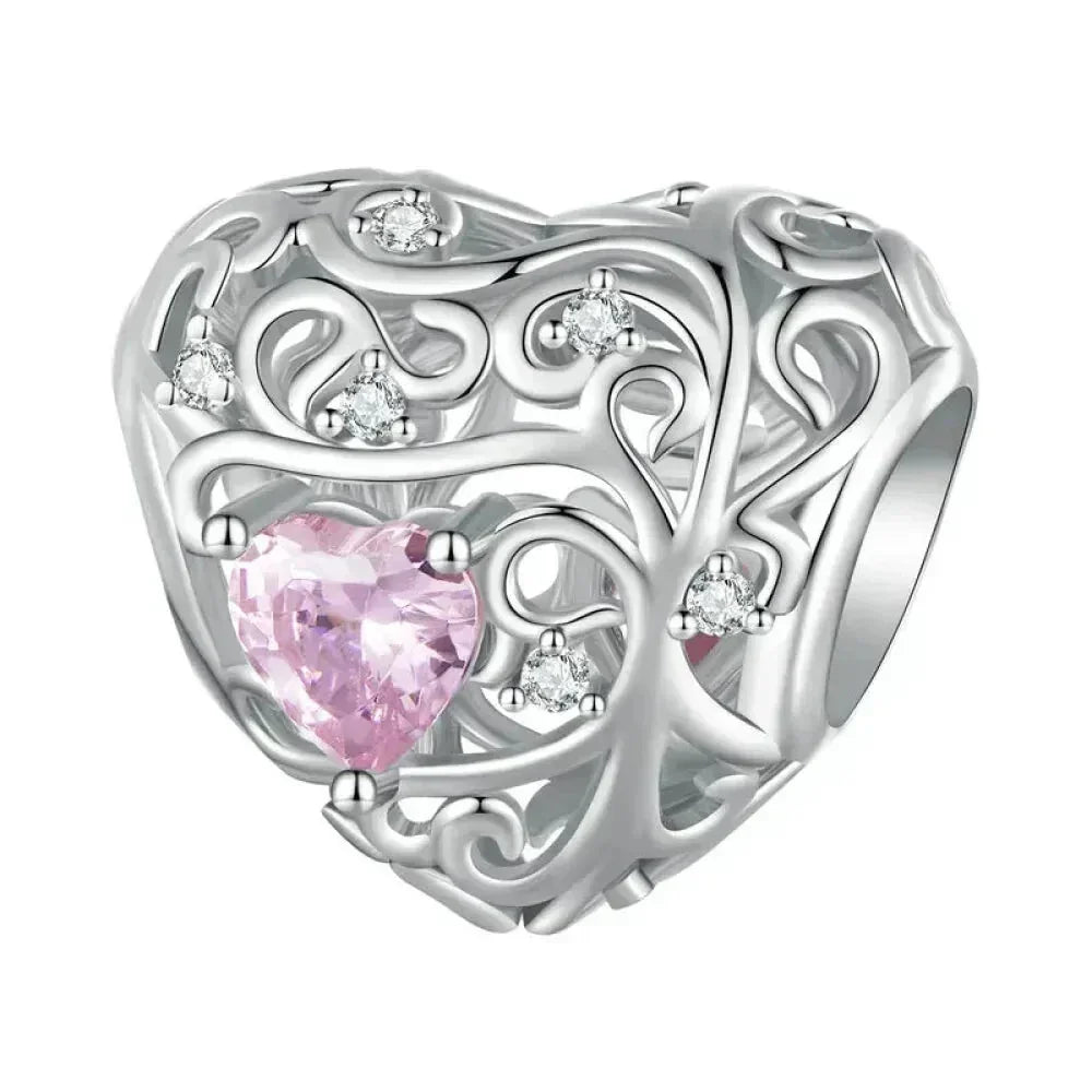 Breloque cœur à faire soi-même en argent sterling 925 avec zircon rose - Bsc777