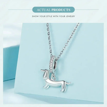 Pendentif Chien Argent Sterling 925 Véritable pour Bracelet - Caniche Teckel