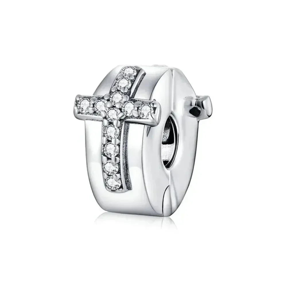 925 Sterling Silver Clear 5A Crystal Collection Family Heart X-Shape Charm Beads for Charm Bracelet & Necklace Pendant