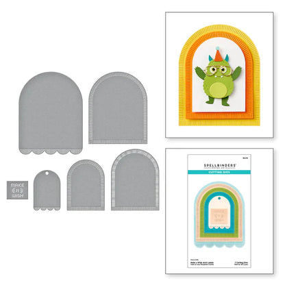 Matrices de découpe étamées « Make a Wish Arch Labels » de la collection Monster Birthday