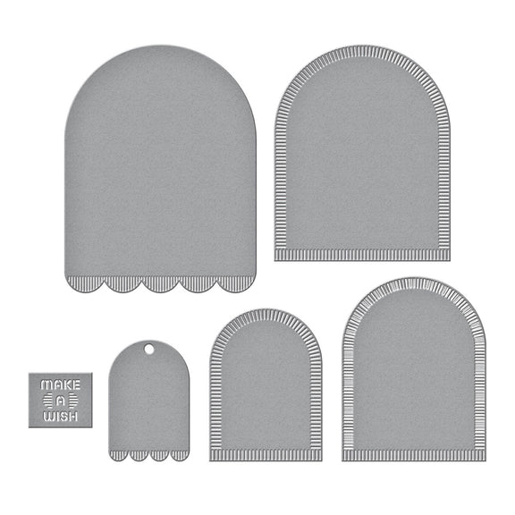 Matrices de découpe étamées « Make a Wish Arch Labels » de la collection Monster Birthday
