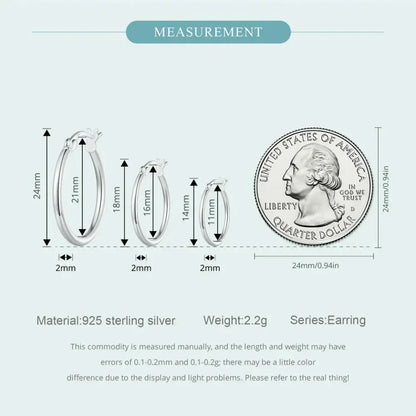 Boucles d'oreilles créoles en argent sterling 925 plaqué or blanc 14 carats | Créoles hypoallergéniques 24 mm