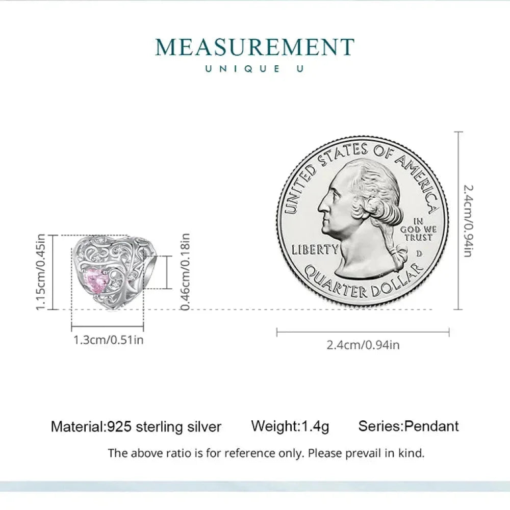 Breloque cœur à faire soi-même en argent sterling 925 avec zircon rose - Bsc777