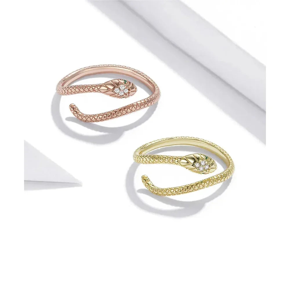 Bague Serpent Réglable en Argent Sterling 925 avec Zircon Vert - Bijou Fantaisie Disponible en 4 Couleurs