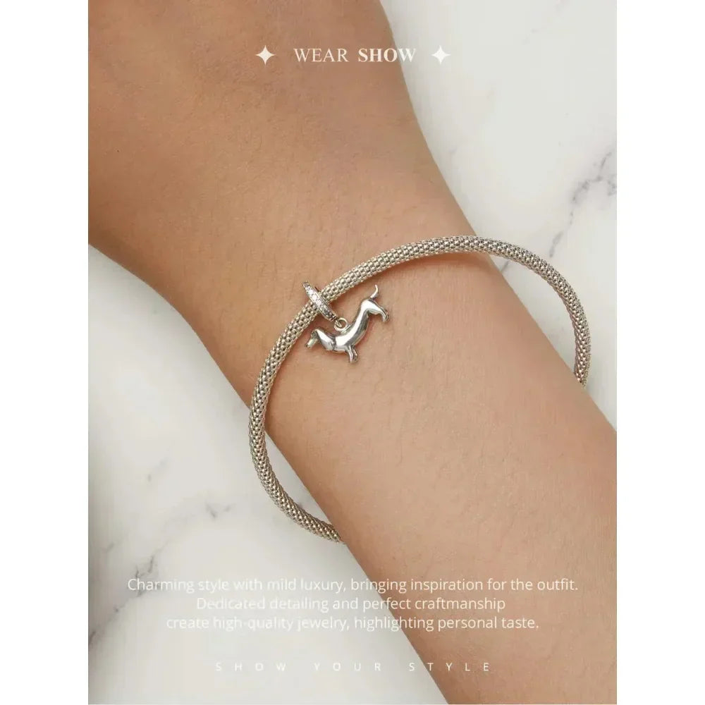 Pendentif Chien Argent Sterling 925 Véritable pour Bracelet - Caniche Teckel