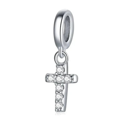 925 Sterling Silver Clear 5A Crystal Collection Family Heart X-Shape Charm Beads for Charm Bracelet & Necklace Pendant