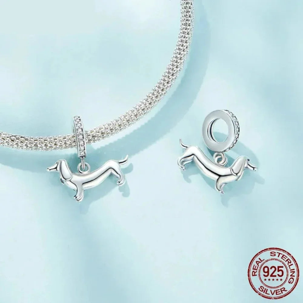 Pendentif Chien Argent Sterling 925 Véritable pour Bracelet - Caniche Teckel