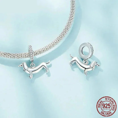 Pendentif Chien Argent Sterling 925 Véritable pour Bracelet - Caniche Teckel