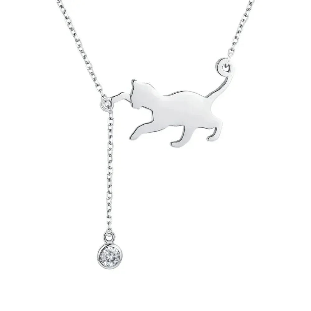 Magnifique collier chat en argent sterling 925 | Élégant pendentif ras-du-cou Scn232 en 3 couleurs