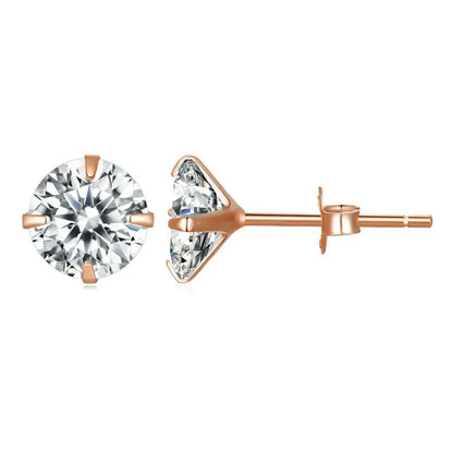 Boucles d'oreilles clous Cz - Argent sterling 925 plaqué platine - Zircons cubiques ronds hypoallergéniques 4mm 5mm 6mm 7mm Bse166