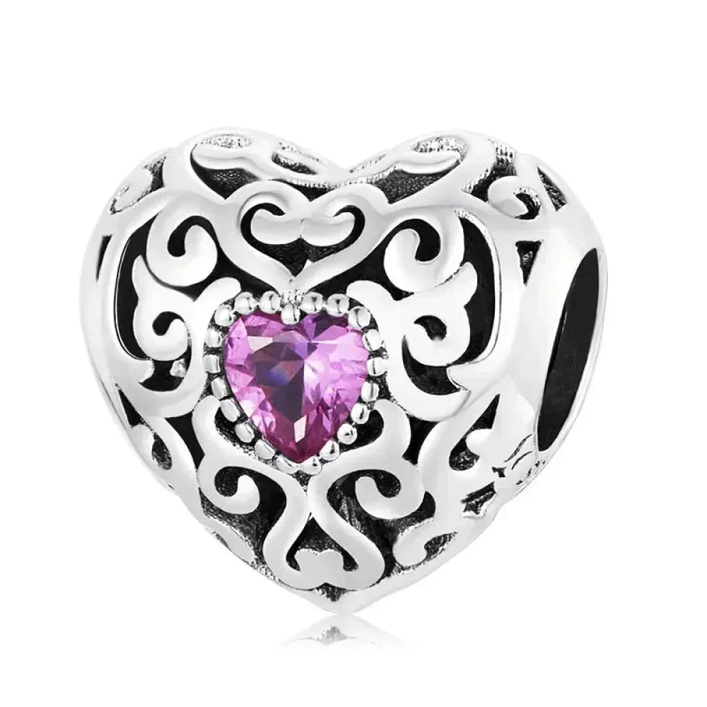 Breloque cœur à faire soi-même en argent sterling 925 avec zircon rose - Bsc777