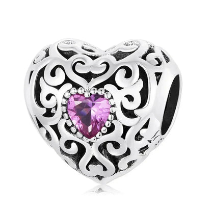 Breloque cœur à faire soi-même en argent sterling 925 avec zircon rose - Bsc777