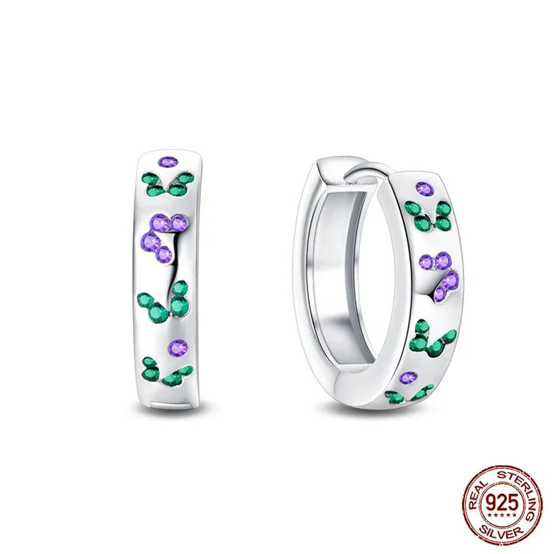 Boucles d'oreilles créoles élégantes en argent sterling et pierres précieuses