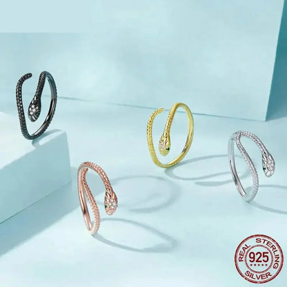 Bague Serpent Réglable en Argent Sterling 925 avec Zircon Vert - Bijou Fantaisie Disponible en 4 Couleurs
