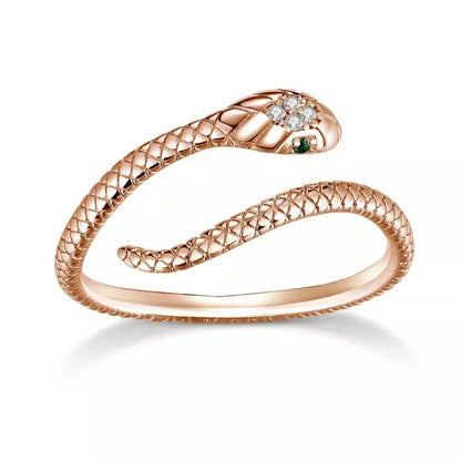 Bague Serpent Réglable en Argent Sterling 925 avec Zircon Vert - Bijou Fantaisie Disponible en 4 Couleurs