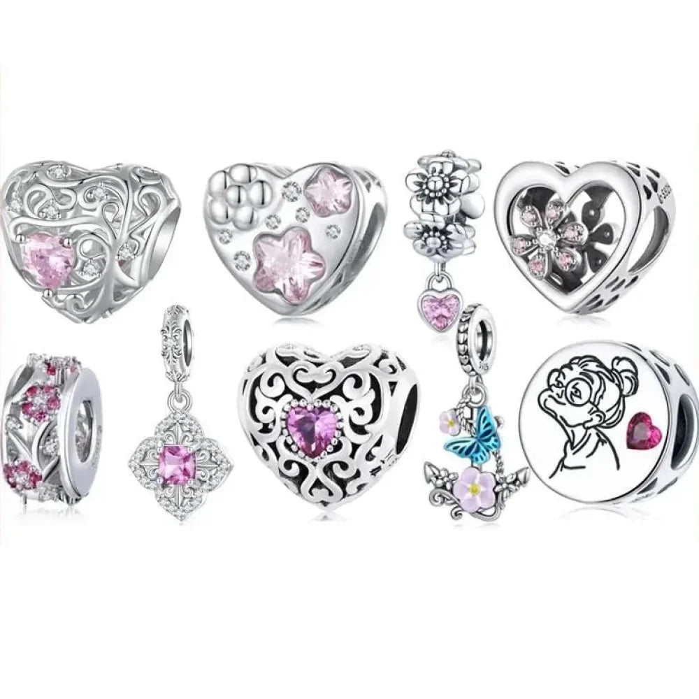 Breloque cœur à faire soi-même en argent sterling 925 avec zircon rose - Bsc777