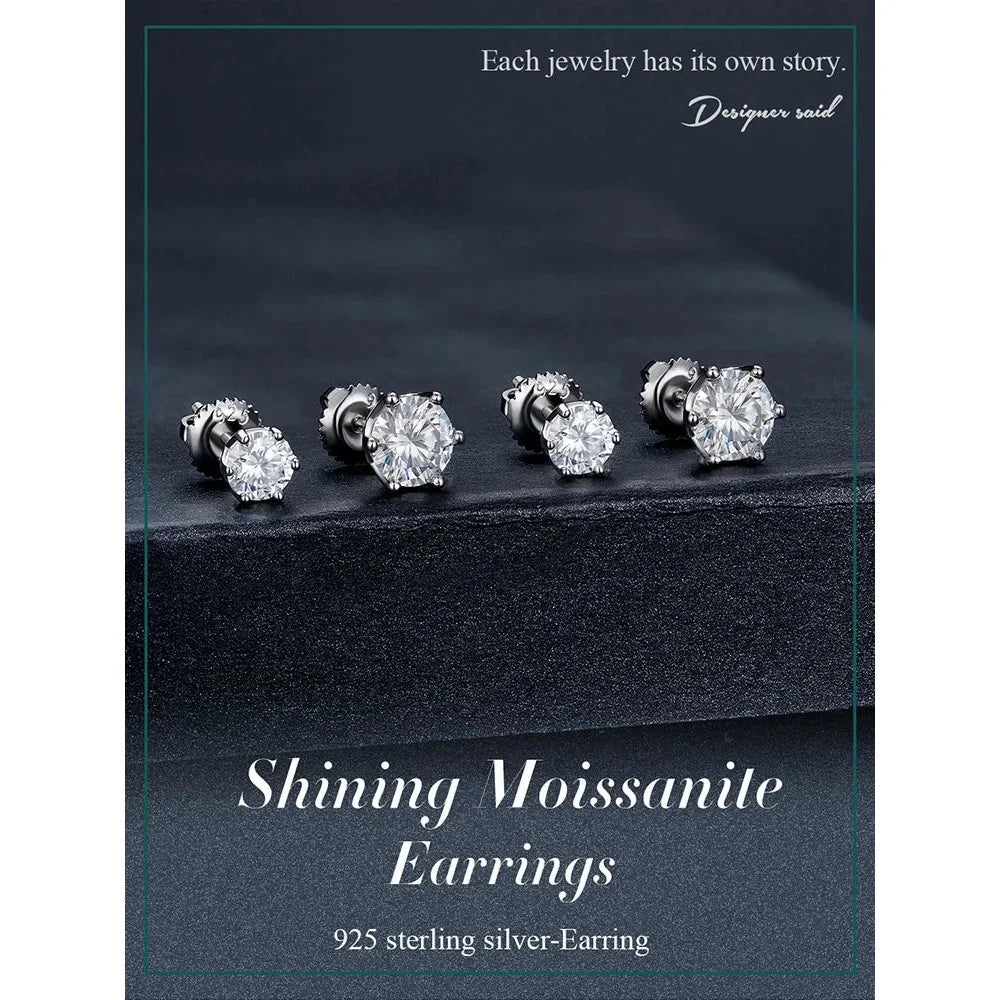 Puces d'oreilles rayonnantes en moissanite | Coupe ronde couleur D, argent 925 plaqué or