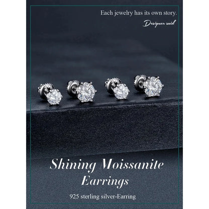 Puces d'oreilles rayonnantes en moissanite | Coupe ronde couleur D, argent 925 plaqué or