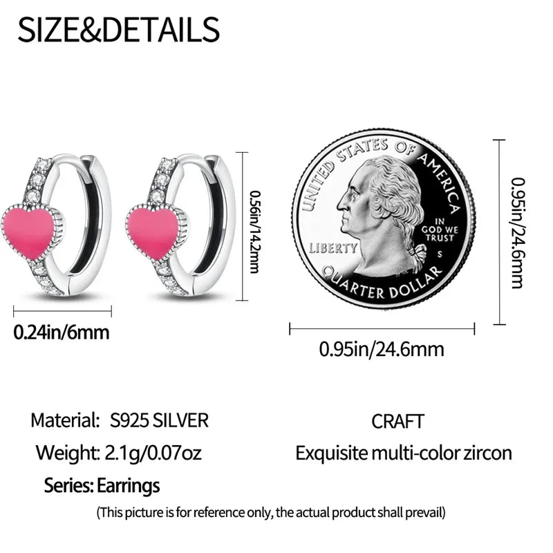 Boucles d'oreilles créoles huggies en argent sterling cœur rose romantique avec oxydes de zirconium