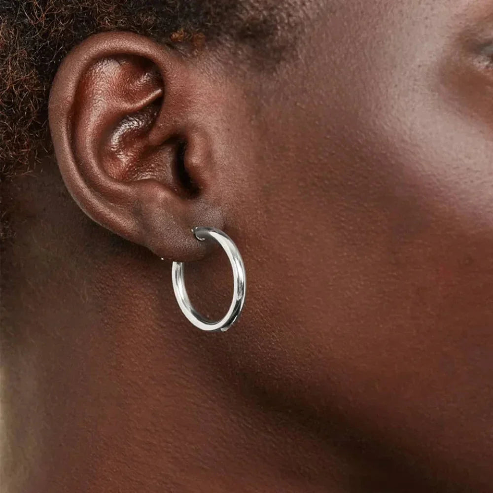 Boucles d'oreilles créoles en argent sterling 925 plaqué or blanc 14 carats | Créoles hypoallergéniques 24 mm
