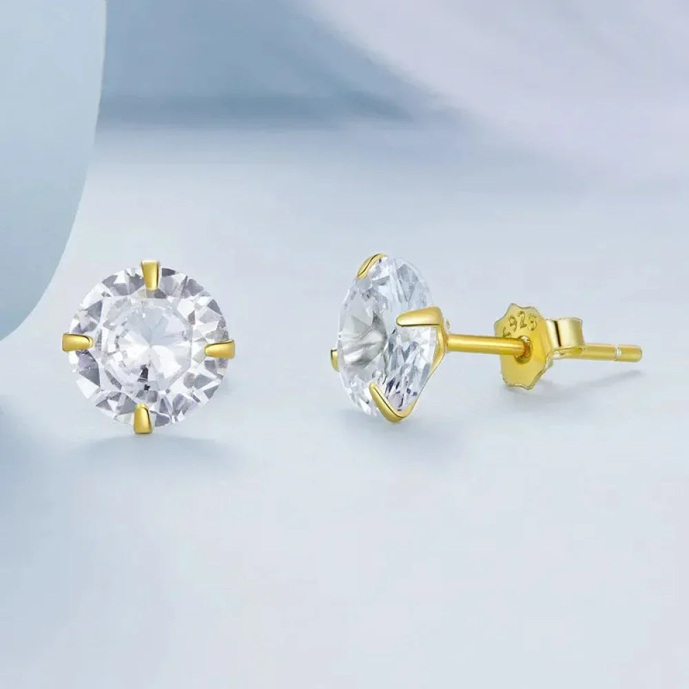Boucles d'oreilles clous Cz - Argent sterling 925 plaqué platine - Zircons cubiques ronds hypoallergéniques 4mm 5mm 6mm 7mm Bse166