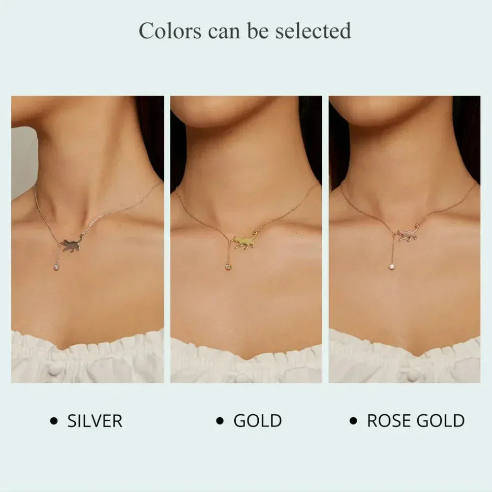 Magnifique collier chat en argent sterling 925 | Élégant pendentif ras-du-cou Scn232 en 3 couleurs
