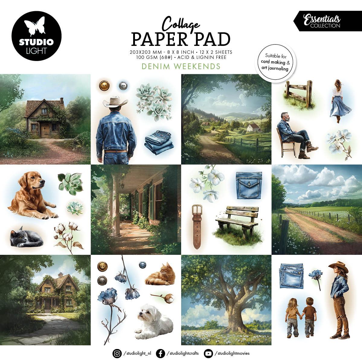 SL Bloc de papiers pour collage Denim Weekends Essentials 203x203x5mm 24 feuilles