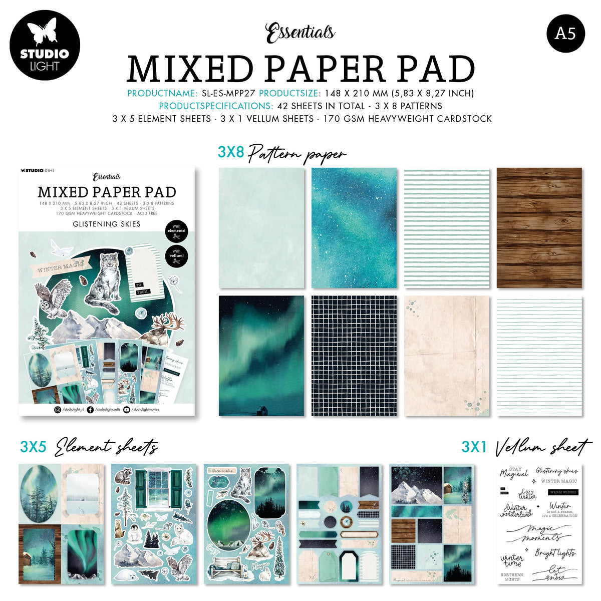 SL Mixed Paper Pad Glistening Skies Essentials 148x210x9mm 42 SH nr.27