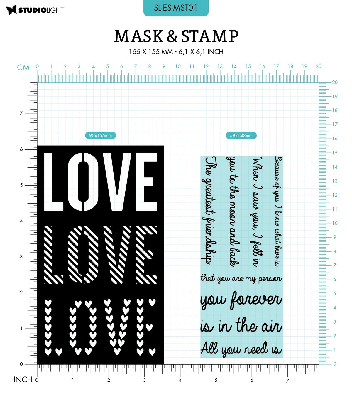 Masque et Tampon SL Sentiments d'amour Essentiels 155x155x3mm 9 pièces n°01