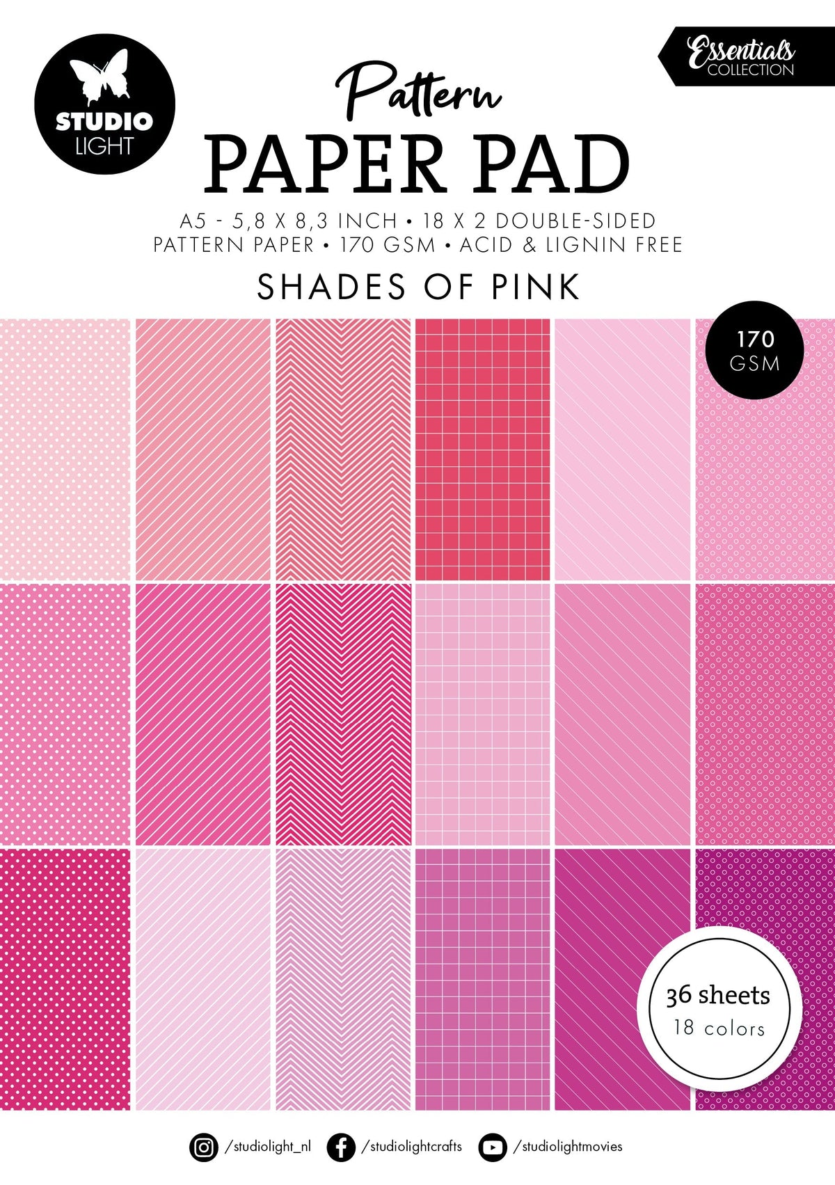 Bloc de papier à motifs SL Nuances de rose Essentiels 36 feuilles