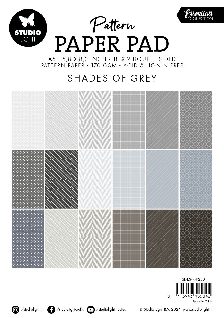 Bloc de papier à motifs SL Shades Of Grey Essentials 36 feuilles