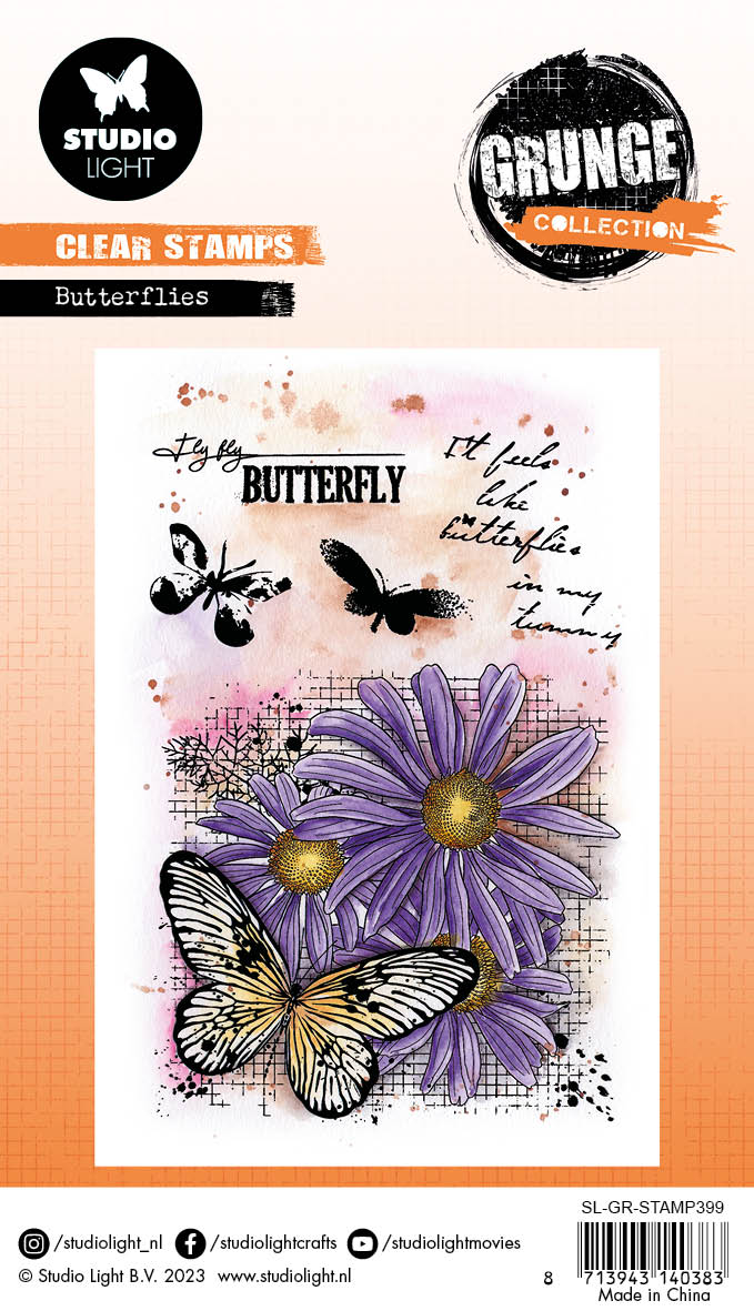 SL Tampon transparent Papillons Collection Grunge 89x132x3mm 5 pièces n°399