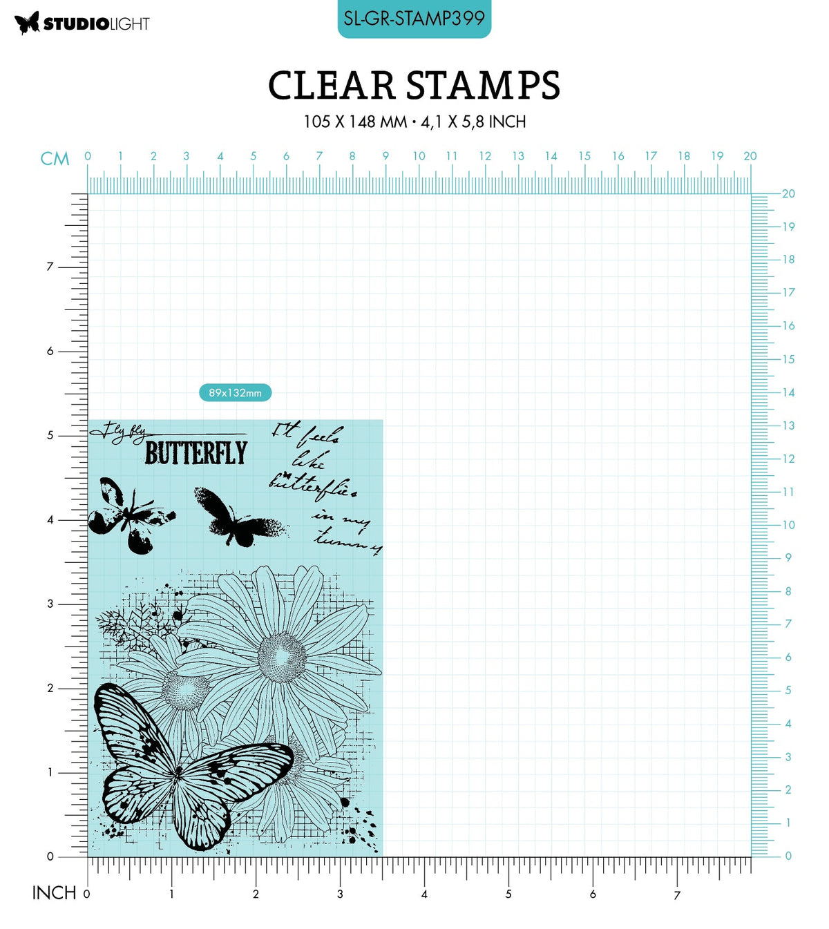 SL Tampon transparent Papillons Collection Grunge 89x132x3mm 5 pièces n°399