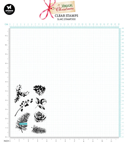 SL Tampon transparent Noël verdure Noël magique 90x137x3mm 7 PC n°500