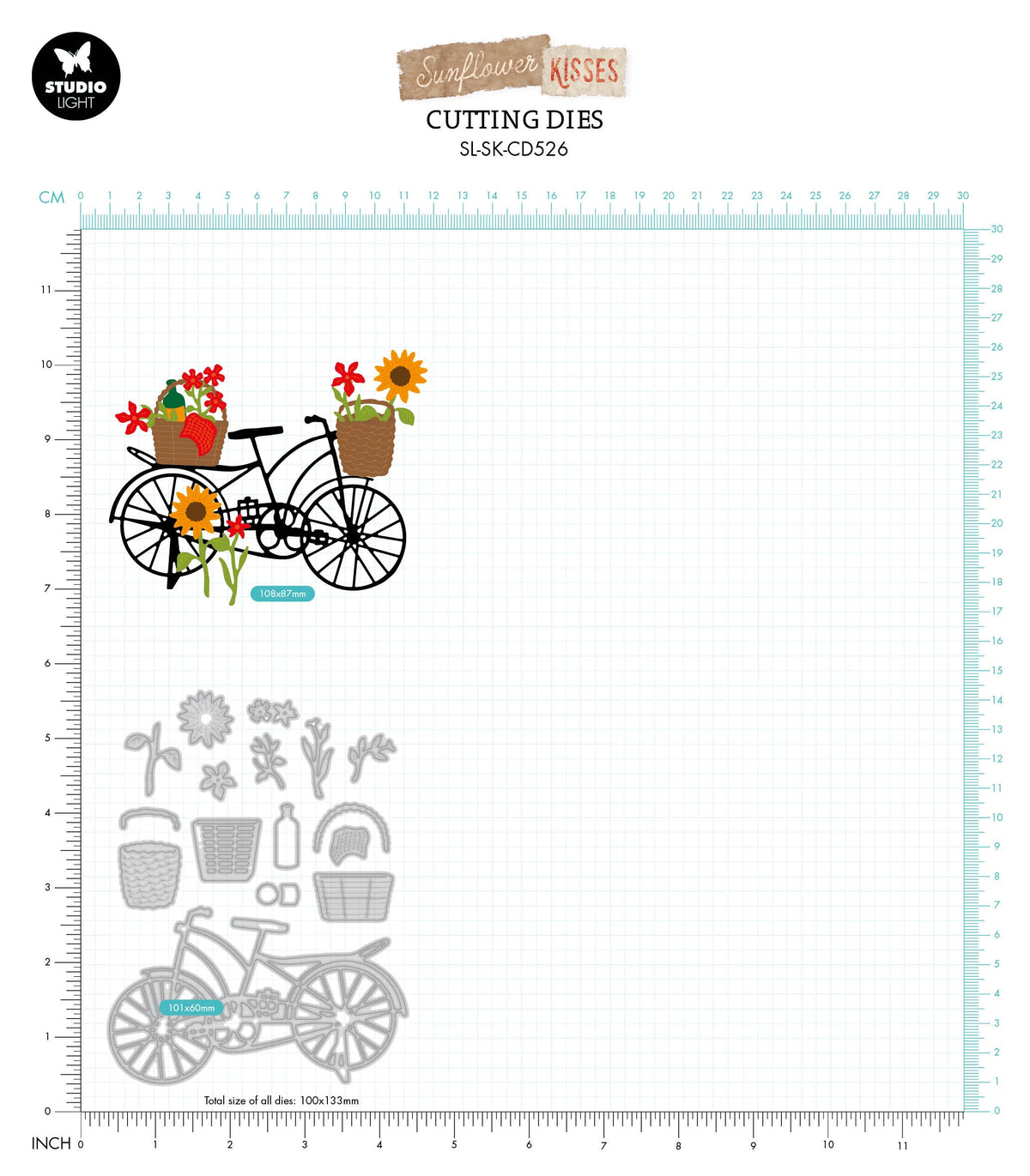 Matrices de découpe SL Tournesol Vélo Bisous de tournesol 101x133x1mm 18 pièces n°526