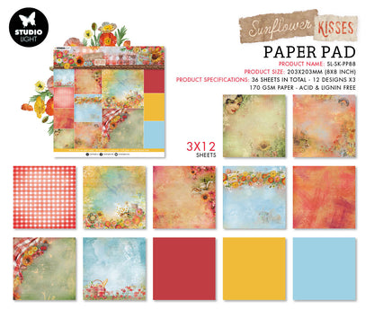 Bloc de papier SL, papier de fond Sunflower Kisses 203x203x9mm, 36 feuilles, n°88