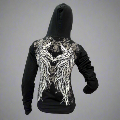 Women's Rhinestone Angel Wing Hoodie