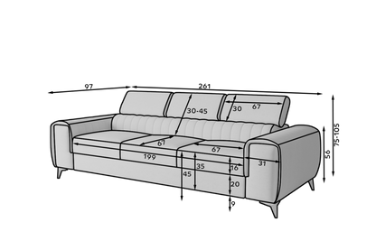 Laurence 3 Seater Velvet Sleeper Sofa - Light Grey