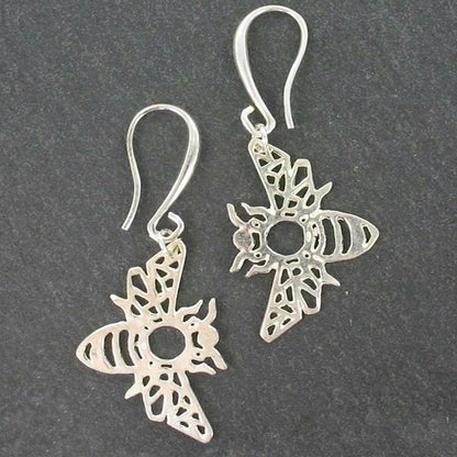 Bee Charm Earrings in Silver Plate