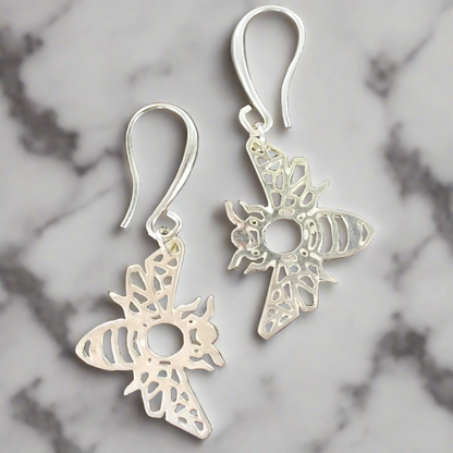 Bee Charm Earrings in Silver Plate