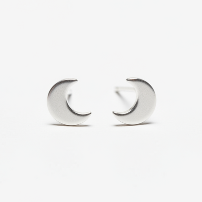 Moon Silver Plate Stud Earrings