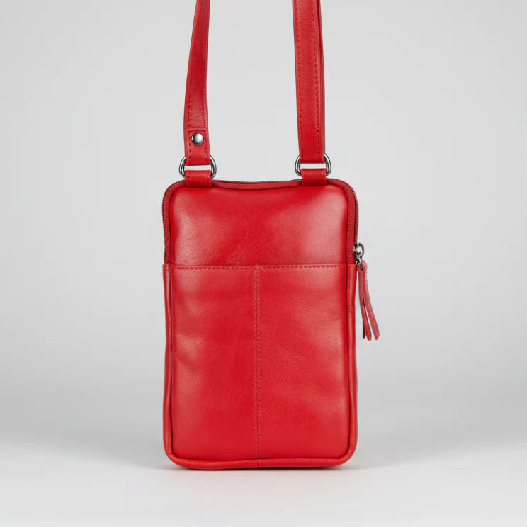 Greenwood Leather Compact Mini Crossbody. Slim Full-Grain Leather Phone Bag & Travel Organizer